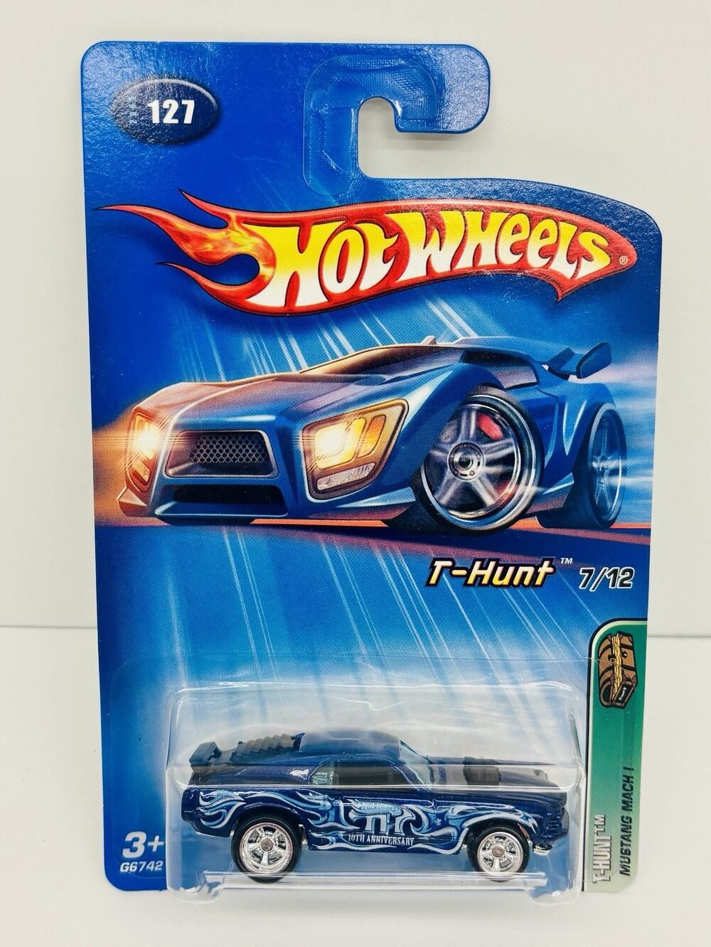 Hot Wheels Mustang Mach 1 Blue 2005 Treasure Hunt #7 of 12 w/ Protector Case